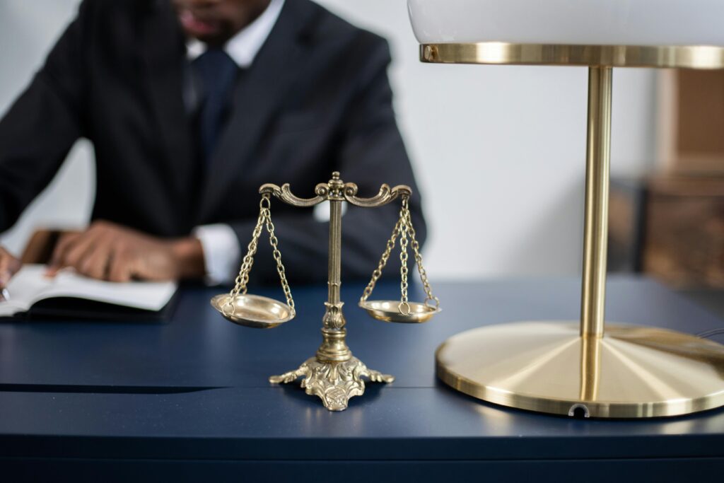 Lawyer filing personal injury lawsuit papers in a courthouse